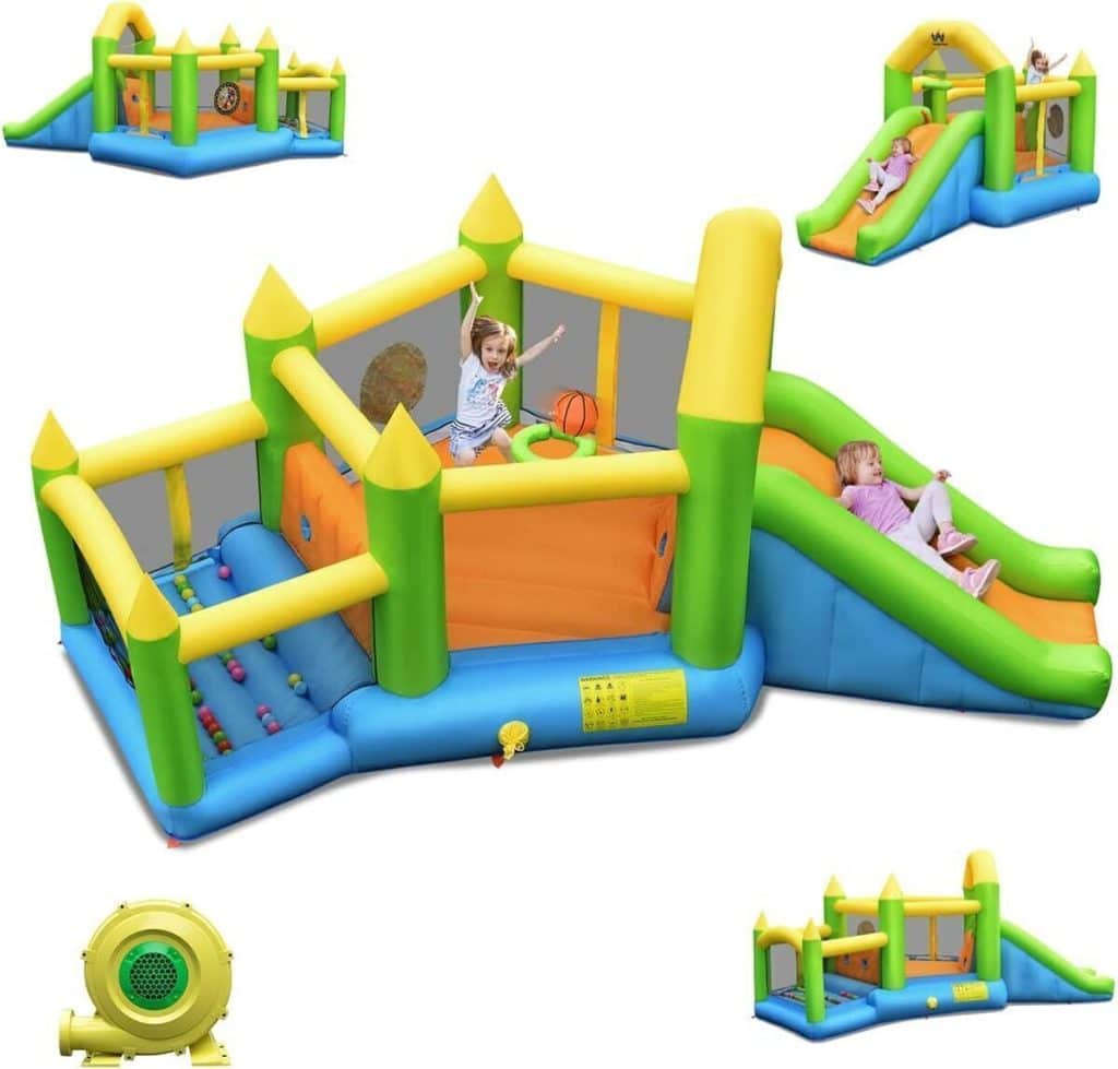 Test : château gonflable pentagone Costway avec toboggan et piscine à balles