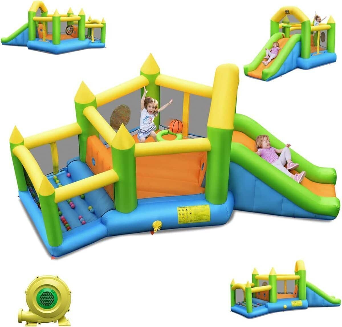 Test : château gonflable pentagone Costway avec toboggan et piscine à balles