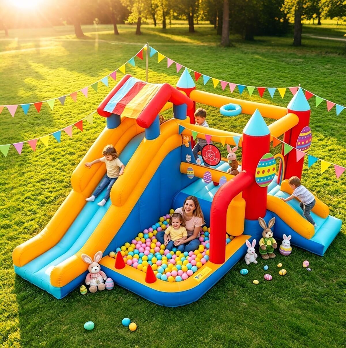 Test du chateau gonflable FOOING 9 en 1 avec toboggan et trampoline